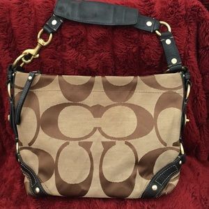 COACH-Tan and leather and black shoulder bag!